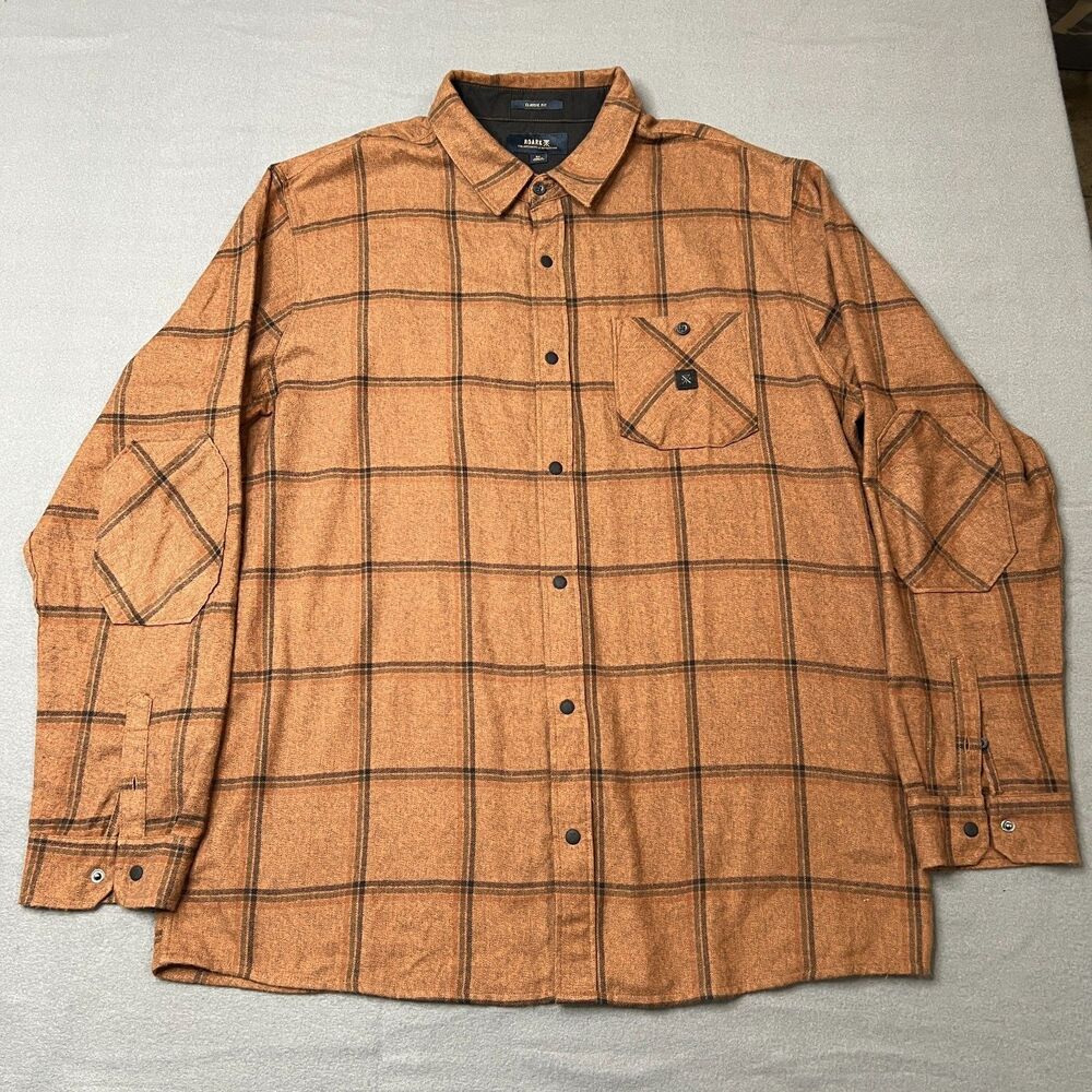 Roark Nordsman Shirt Men's XL Yellow Check Flannel Elbow Patches Classic-Fit